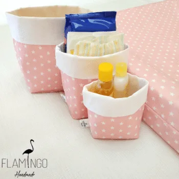 conjunto cestinhos bebe flamingo handmade