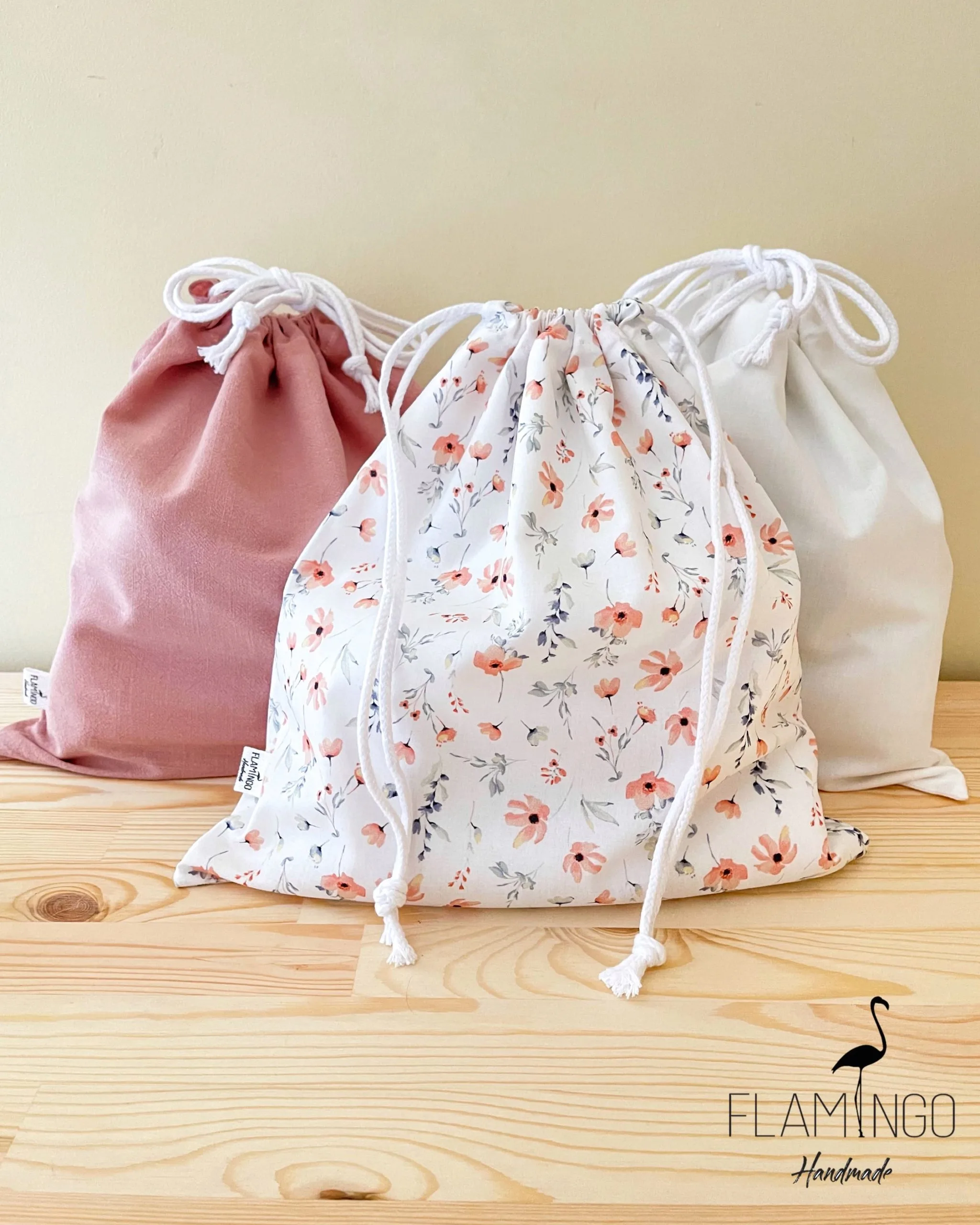 Conjunto 3 Saquinhos Flamingo Handmade