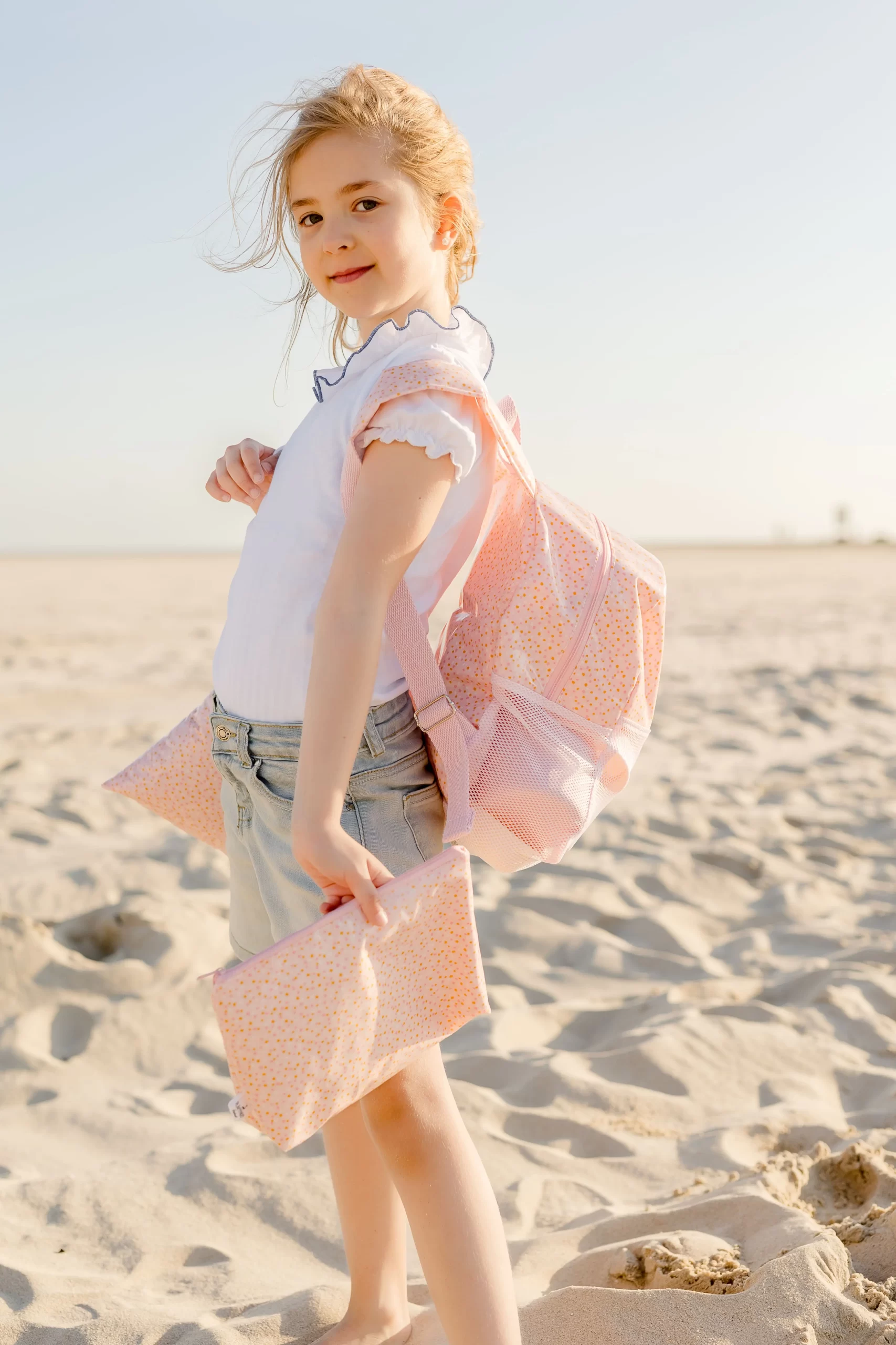 mochila praia bolinhas coloridas flamingo handmade