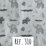 Ref. 310 Branco com Elefantes e Crocodilos (cinza e verde)